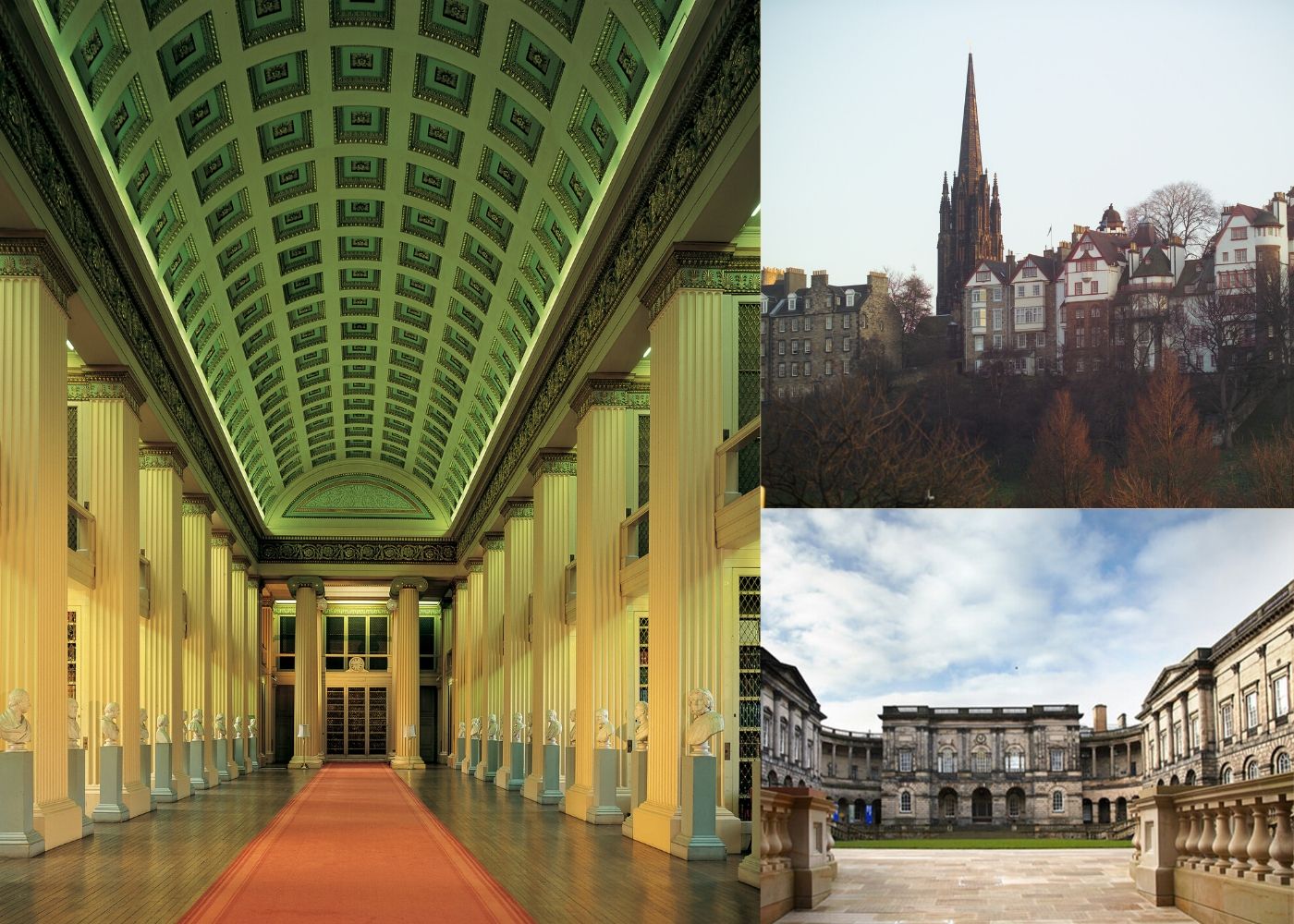 Playfair Library, the entrance to Old College, and the Ramsay Gardens